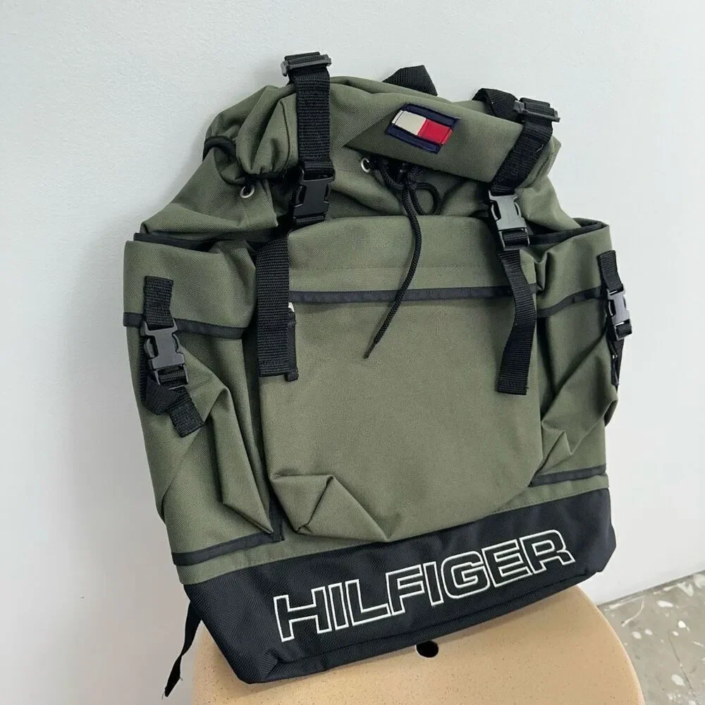 Tommy Hilfiger Unisex Vintage Y2K 90s Army Olive Green Hiking Backpack